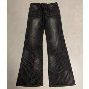 Vintage Faded Wash Low-rise Flared Bootcut Denim Jeans Black Gray size 30